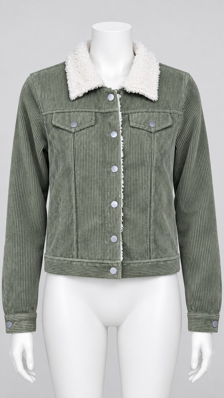 Favlux Women's Medium Corduroy Sherpa-Collar Button-Front Jacket 012